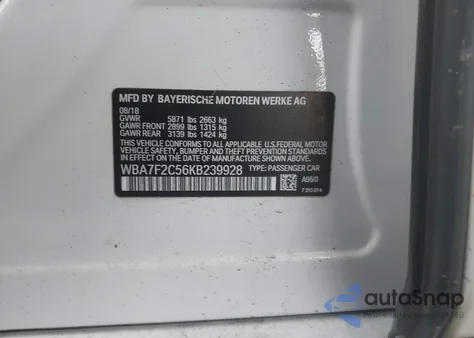 2019 BMW 750I xDrive z USA, uszkodzony, nr VIN WBA7F2C56KB239928